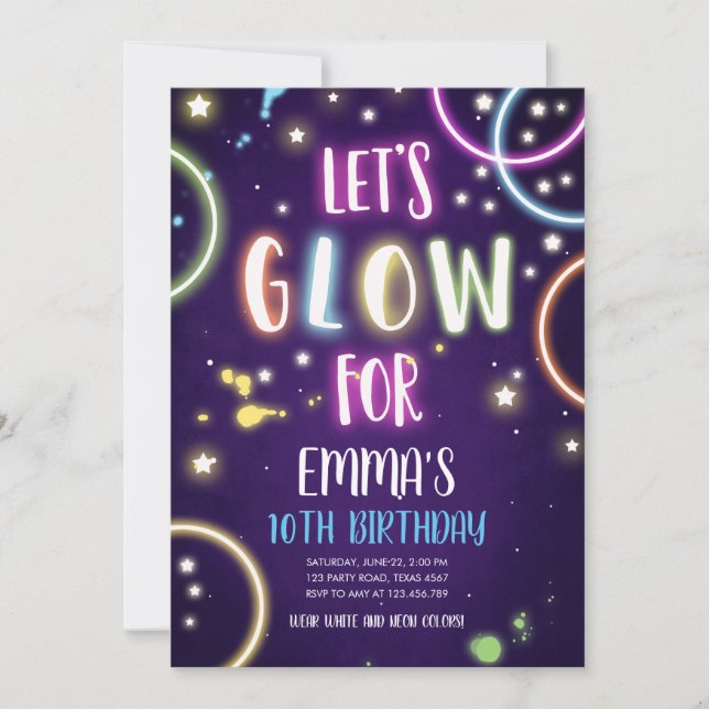 Glow Party Neon Dance Disco Birthday Invitation (Front)