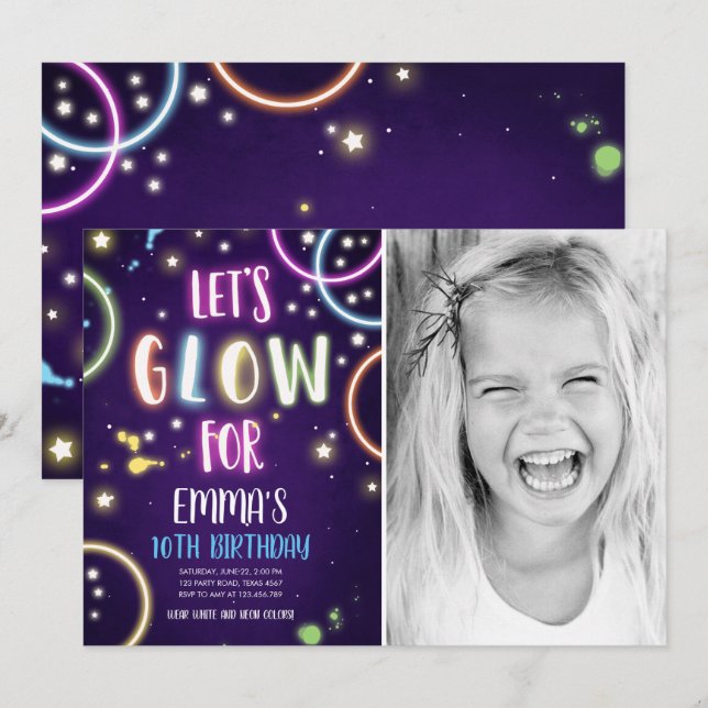 Glow Party Neon Dance Disco Birthday Invitation (Front/Back)
