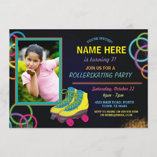 Glow Photo Roller Skating Birthday Invite