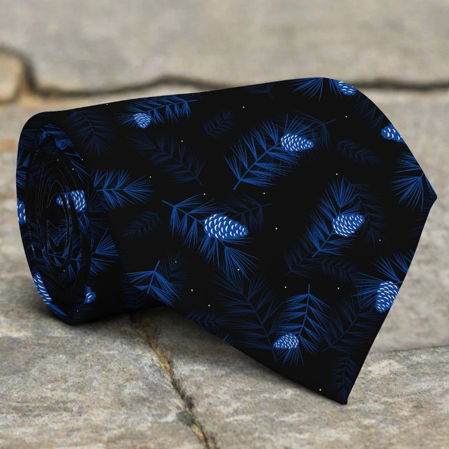 Glow Pinecone Branches Black Background Christmas Tie (Creator Uploaded)