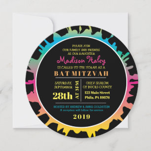 GLOW Rainbow Splash Bar Bat Mitzvah Invitation