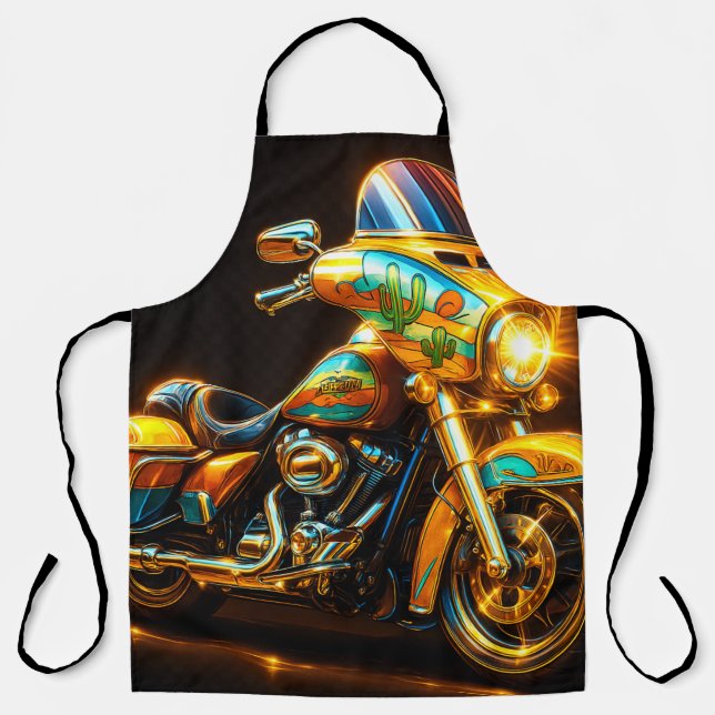 Glow Ride BBQ Apron – Neon Motorcycle Grill Master (Front)