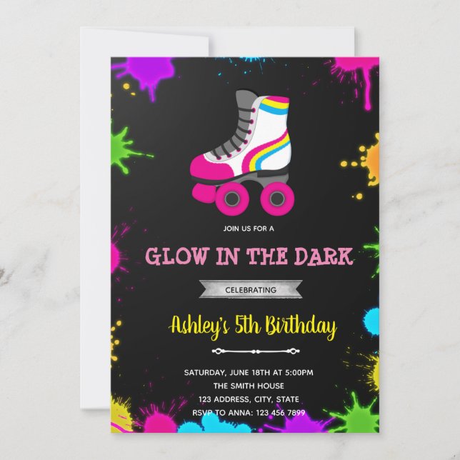 Glow roller skate party invitation (Front)