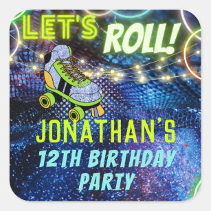 Glow Roller Skating Boys Birthday Party Favour Square Sticker