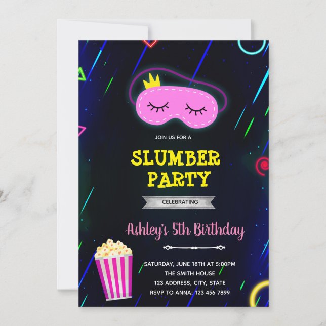 Glow slumber party invitation (Front)