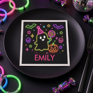 Glow Spooky Personalized Neon Ghost Halloween Napkin