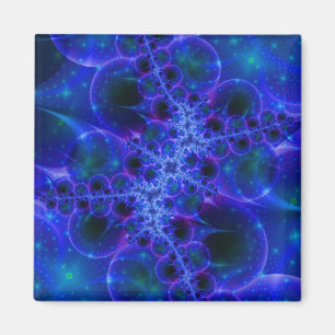 Glow Stars   Blue and White Fractal Art Magnet