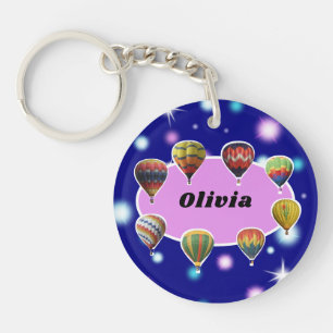 Glow Stars Name Pink Blue Hot Air Balloons Keychain