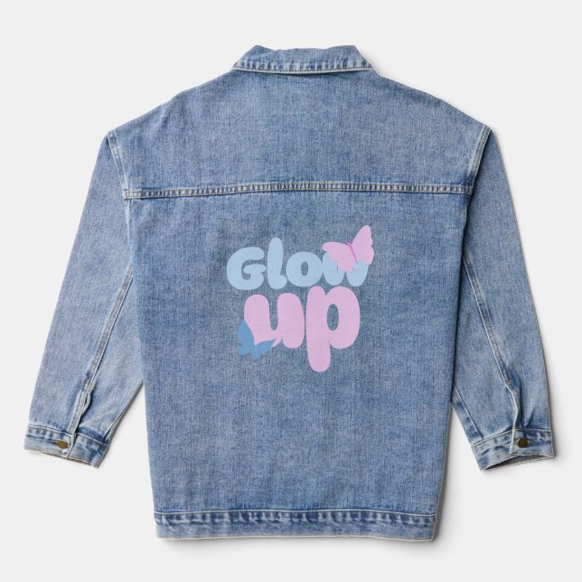 Glow Up Bold Butterfly Aesthetic Design Denim Jacket (Back)