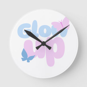 Glow Up Bold Butterfly Aesthetic Design Round Clock
