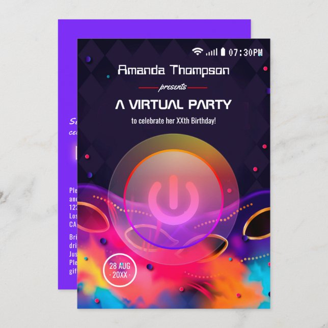 Glow Virtual Birthday Party Invitation (Front/Back)