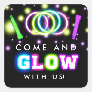 GLOW with us Neon Lights Birthday Party Stickers