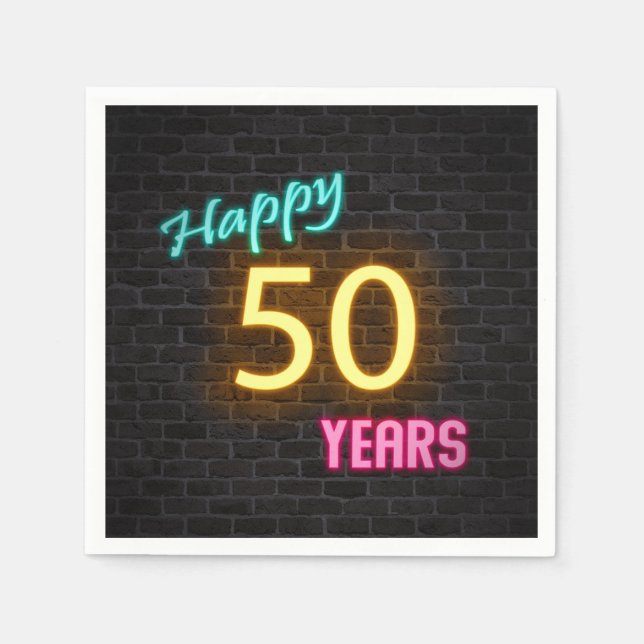 glowing 50 neon sign on brick wall napkin (Front)