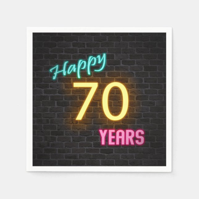 glowing 70 neon sign on brick wall napkin (Front)