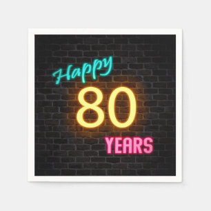 glowing 80 neon sign on brick wall napkin