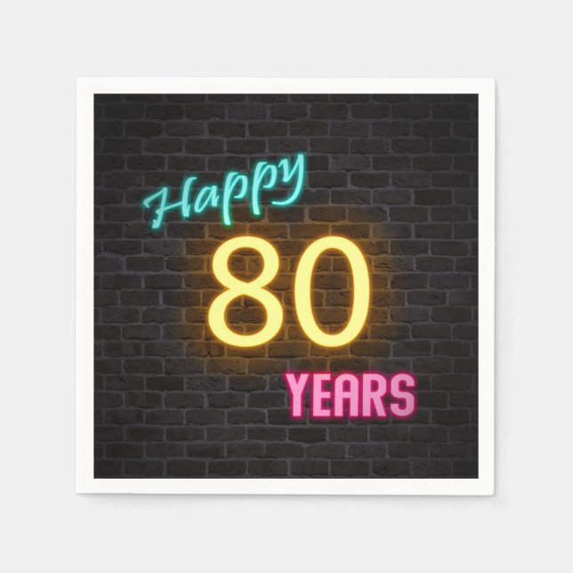 glowing 80 neon sign on brick wall napkin (Front)