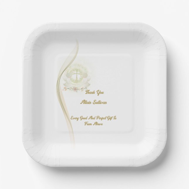 Glowing angels baptism  paper plates  (Front)