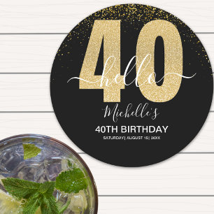 Glowing at 40! Stylish 40th Party with Gold Glam Round Paper Coaster
