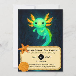 Glowing Axolotl in Deep Waters Birthday  Invitation