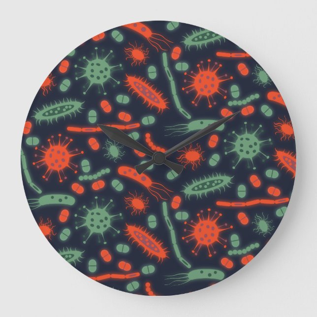 Glowing Bacteria Microorganism green red Large Clock (Front)