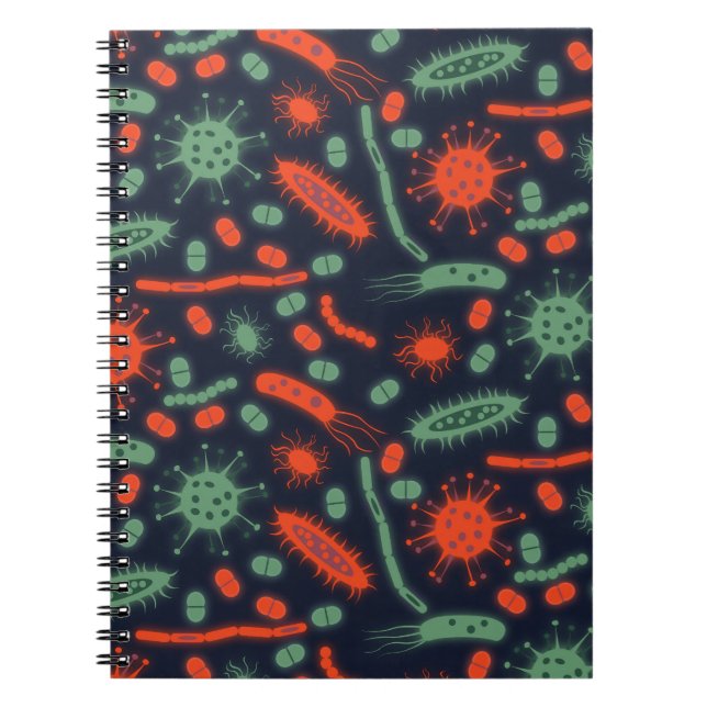 Glowing Bacteria Microorganism green red Notebook (Front)