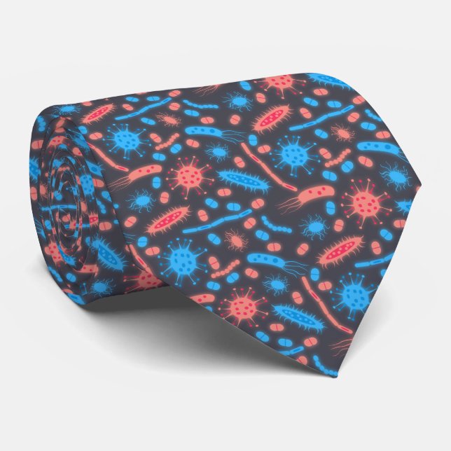 Glowing Bacteria Microorganism pink blue Tie (Rolled)