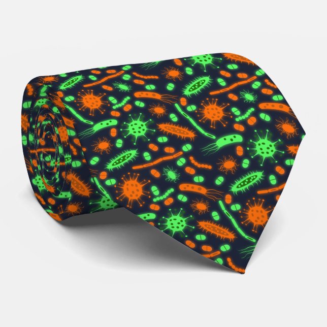 Glowing Bacteria Microorganism toxic orange green Tie (Rolled)