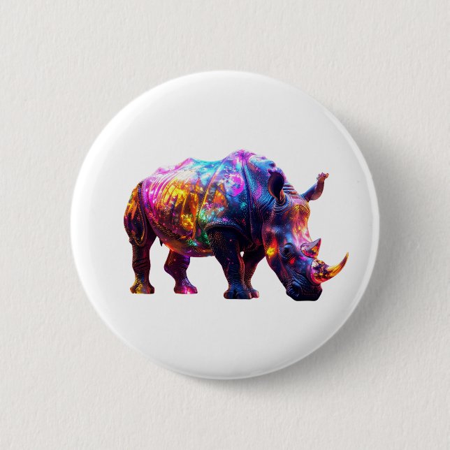 Glowing Beautiful Rhino 2 Inch Round Button (Front)
