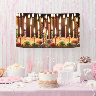 Glowing Birthday Candles On A Birthday Cake, Banner