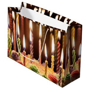 Glowing Birthday Candles On A Birthday Cake, Large Gift Bag