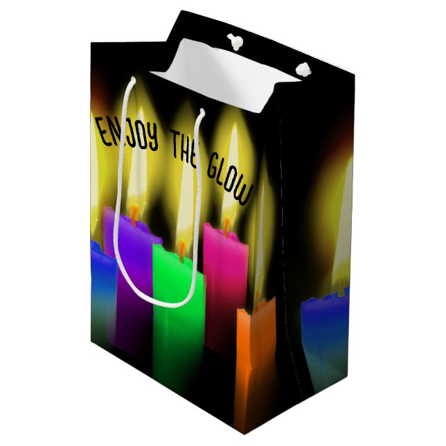 Glowing Birthday Candles On Black Medium Gift Bag (Front Angled)