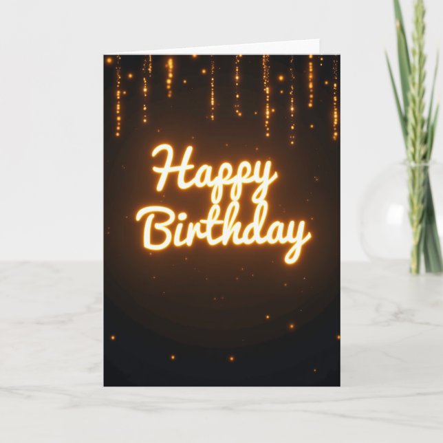 Glowing Birthday Golden Script Card (Front)