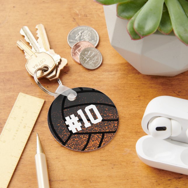Glowing Black and Orange Fire Volleyball Monogram Keychain (Desk)