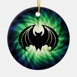 Glowing Black Bat; Halloween Ceramic Ornament