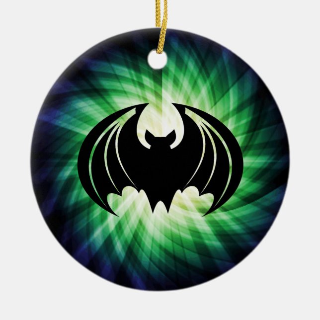 Glowing Black Bat; Halloween Ceramic Ornament (Front)