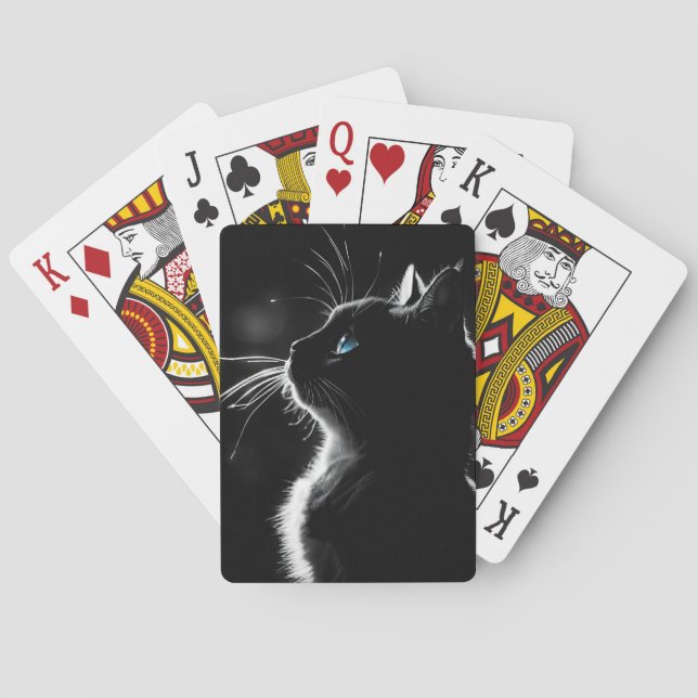 Glowing Black Cat Protrait With Blue Eye Playing Cards (Back)