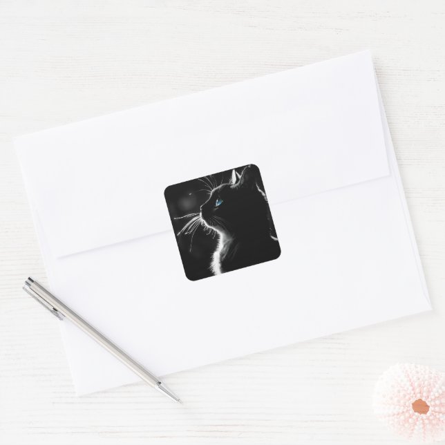 Glowing Black Cat Square Sticker (Envelope)