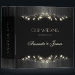 Glowing black & white wedding planner hhn02 binder<br><div class="desc">Modern and elegant wedding planner ring binder featuring faux silver fancy glowing ornamental art / foliage on black background.Perfect whimsical party design for rustic or vintage wedding themes. Suitable for summer, spring, fall and winter themes. This design is a part of a wedding suite. Other colours and matching items are...</div>