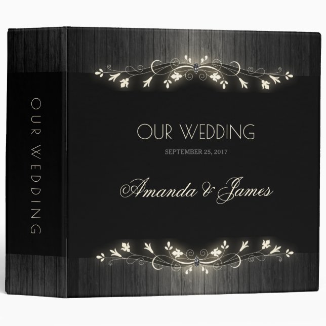 Glowing black & white wedding planner hhn02 binder (Front/Spine)