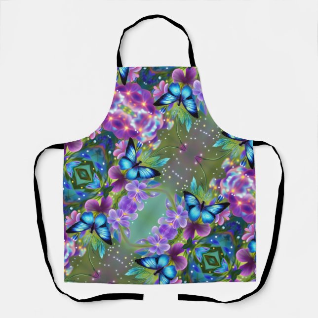 Glowing Blue Butterfly in Fairy Garden  Apron (Front)