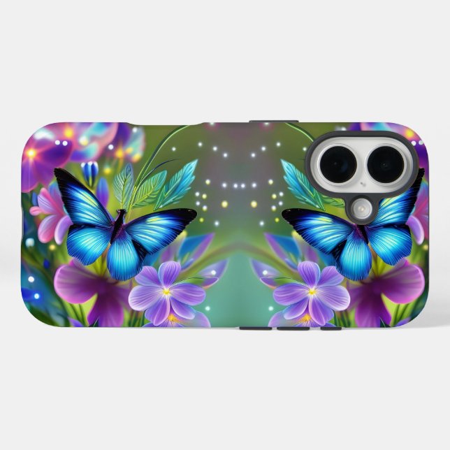 Glowing Blue Butterfly in Fairy Garden  Case-Mate iPhone Case (Back (Horizontal))