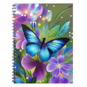 Glowing Blue Butterfly in Fairy Garden Notebook