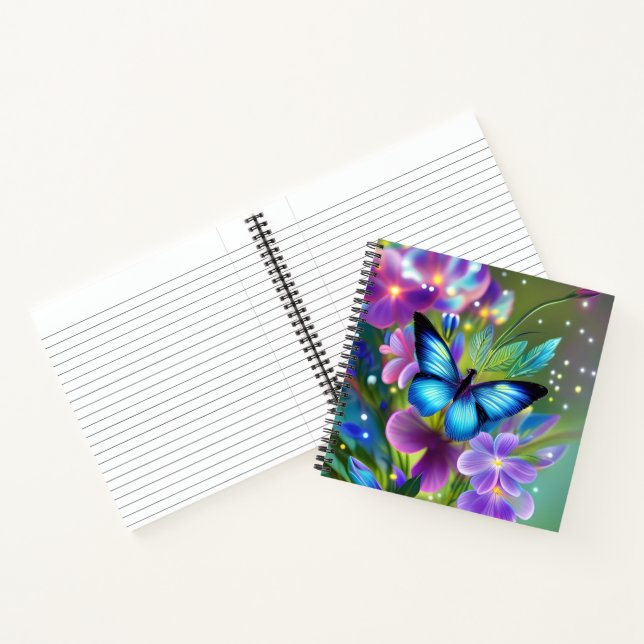 Glowing Blue Butterfly in Fairy Garden  Notebook (Inside)