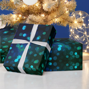 Glowing blue green bokeh Christmas lights abstract Wrapping Paper