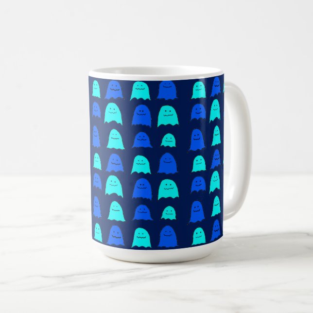 Glowing Blue Halloween Ghosts Coffee Mug (Front Right)
