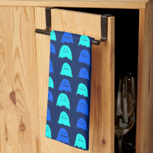 Glowing Blue Halloween Ghosts Kitchen Towel