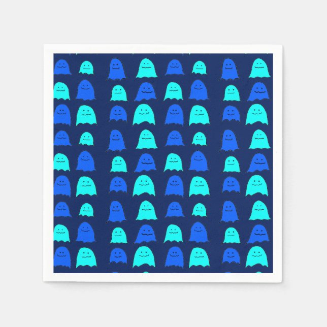 Glowing Blue Halloween Ghosts Napkin (Front)