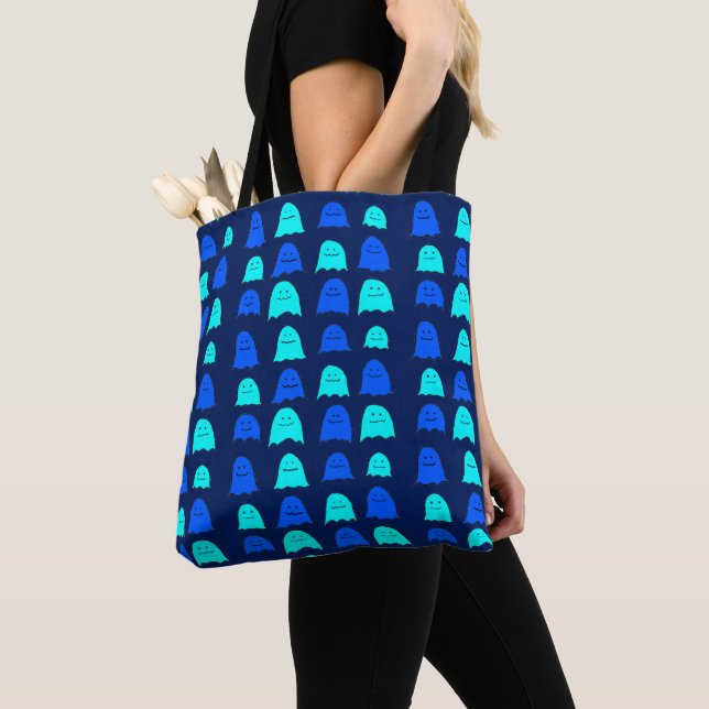 Glowing Blue Halloween Ghosts Tote Bag (Close Up)
