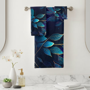 Glowing Blue Leaves Towel Set