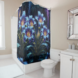 Glowing blue lilies night vibrant floral fantasy